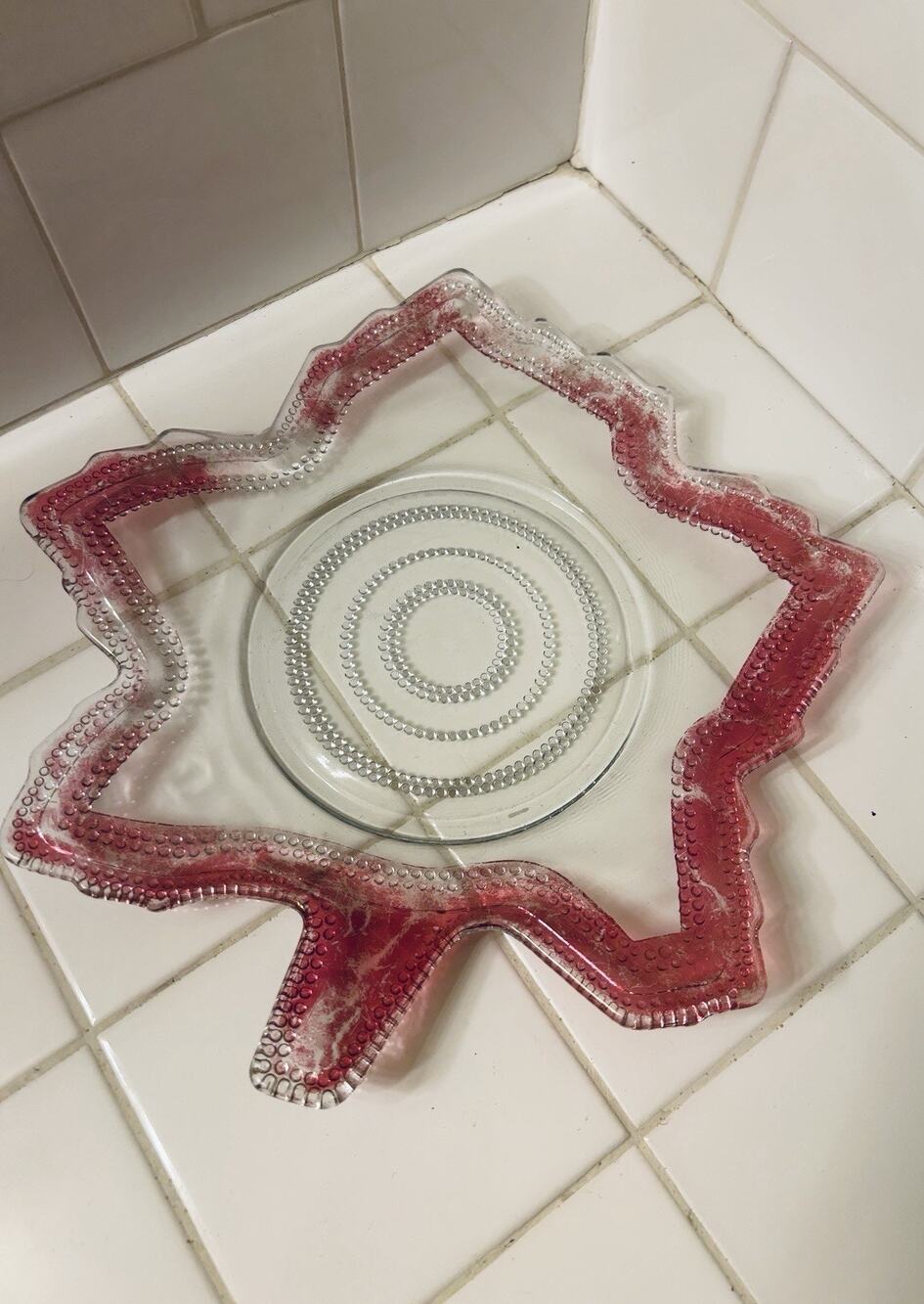 Vintage Indiana Glass Leaf Shaped Place Clear 11.25"x11" With Paint Wear Shown